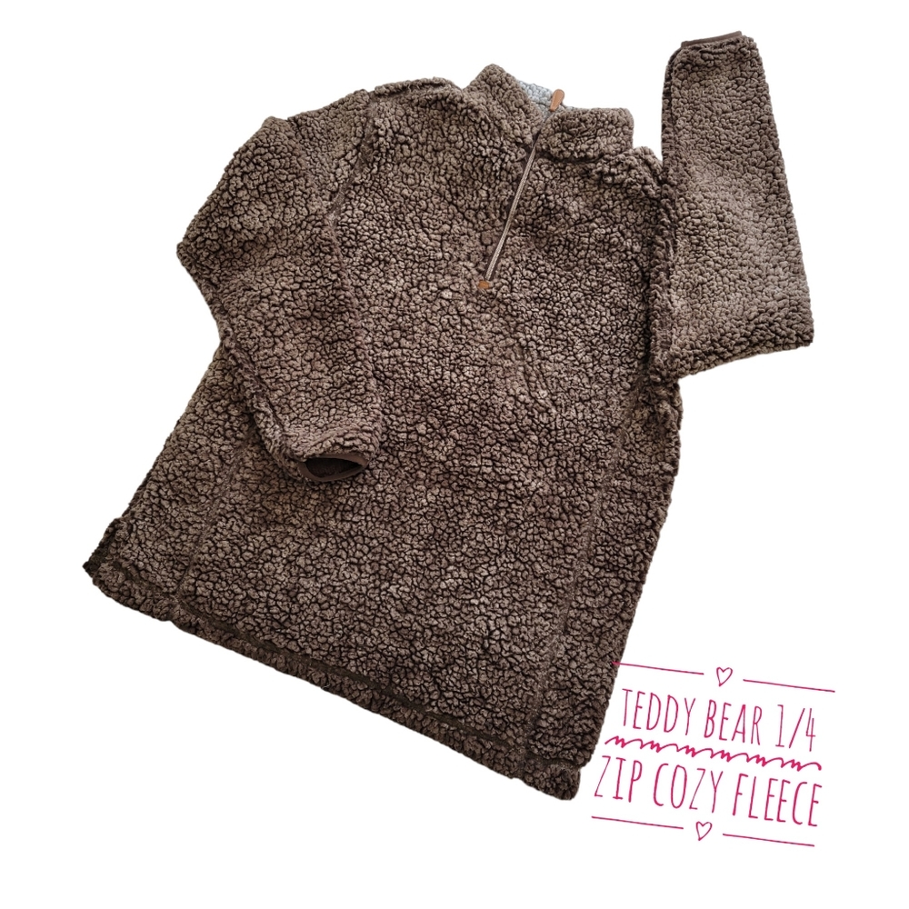 Teddy Bear Cozy Fleece 1/4 Zip Pullover In Chocolate 2XL